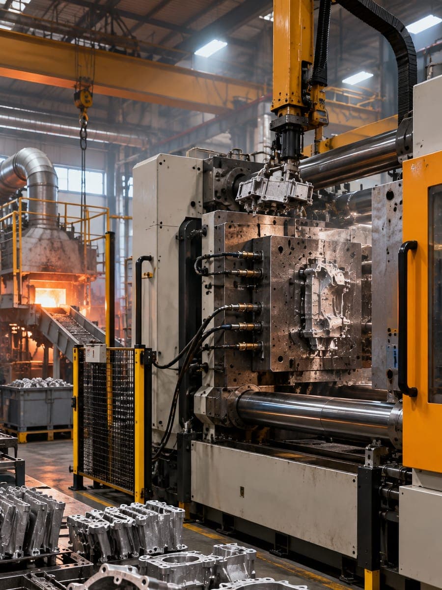 Molten metal being poured from a ladle into mold boxes